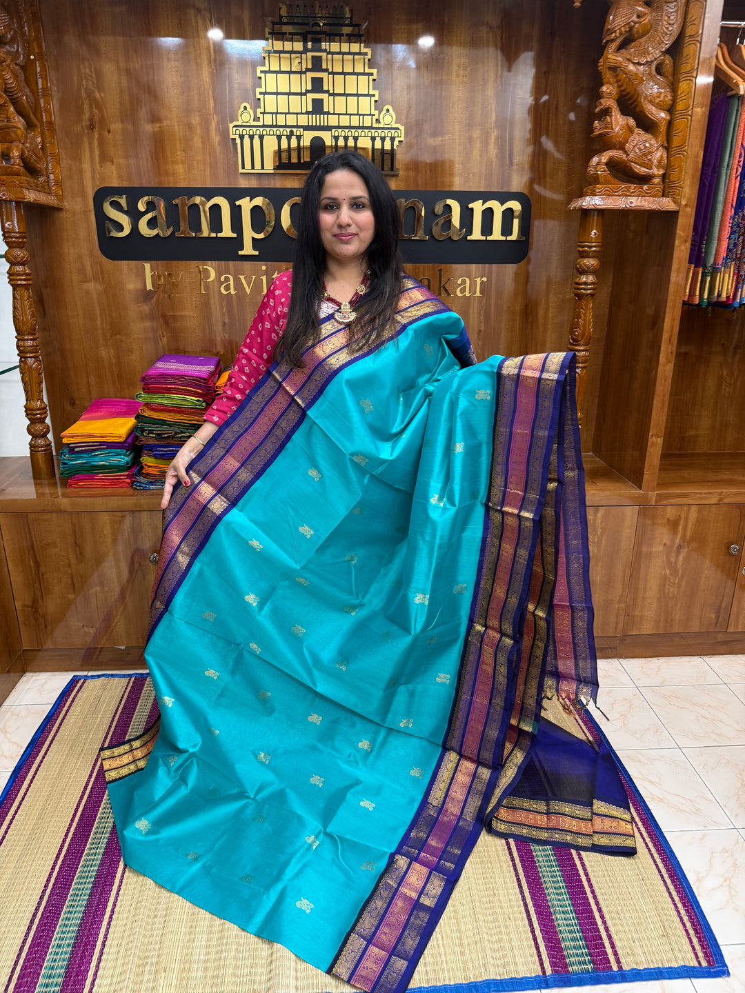 Ramar Blue  with Dark Blue , rich Mango Zari Butta in the body , traditional Kanchi borders and rich Pallu Korvai Silk Cotton Saree