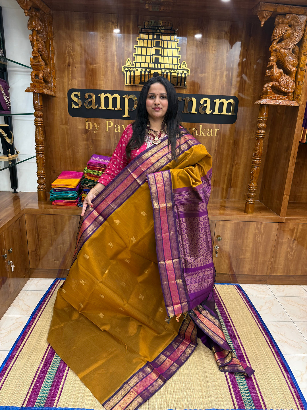 Fenugreek Vendhayam with Purple , rich Mango Zari Butta in the body , traditional Kanchi borders  and rich Pallu Korvai Silk Cotton Saree