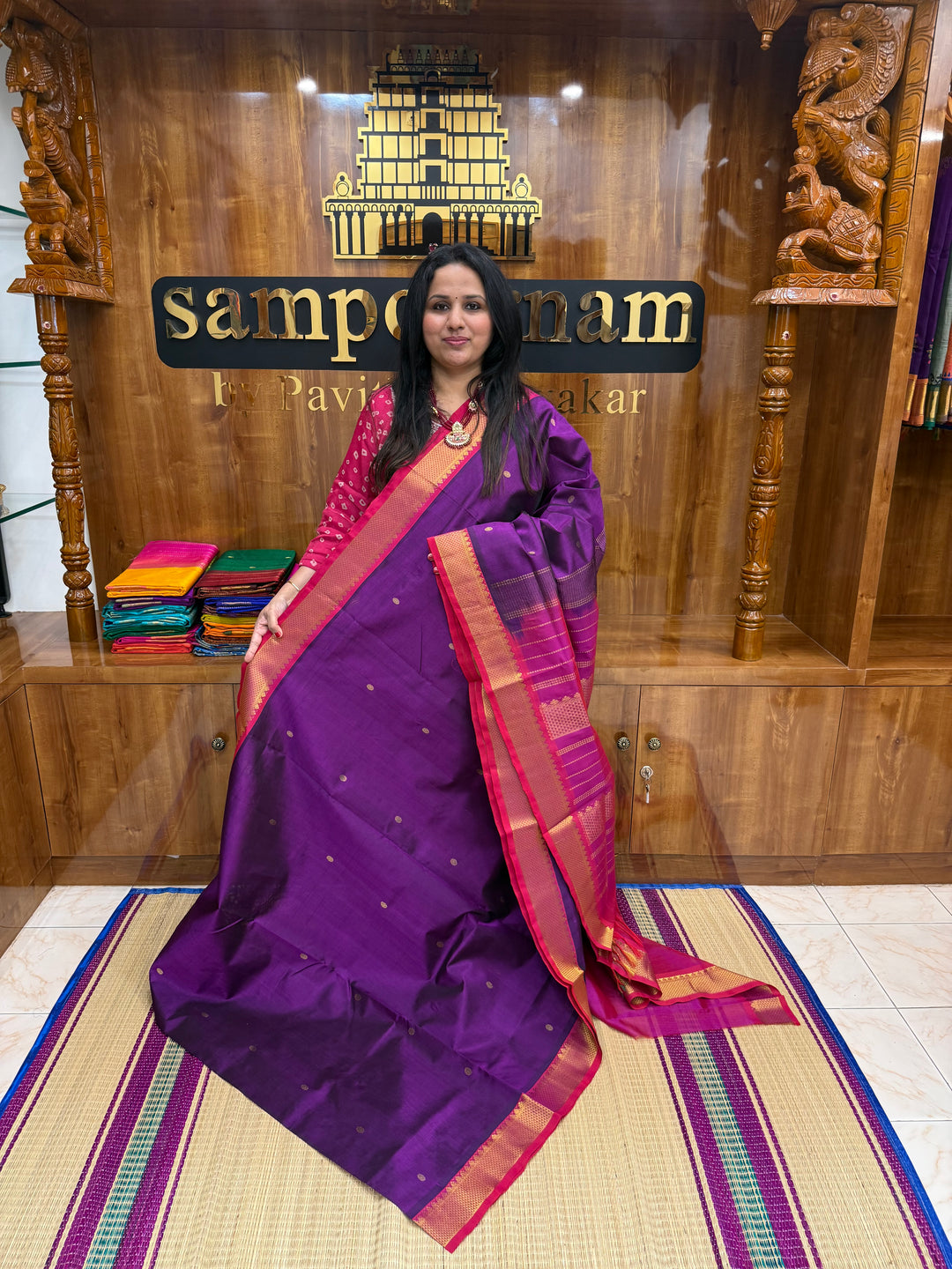 Vadamalli with Magenta , rich Zari butta in the body , Traditional Big Borders and rich Pallu  Silk Cotton Saree