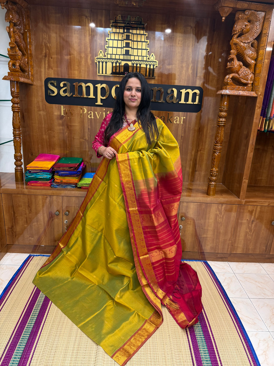 Light Green with Maroon , rich Zari butta in the body , Traditional Big Borders and rich Pallu  Silk Cotton Saree