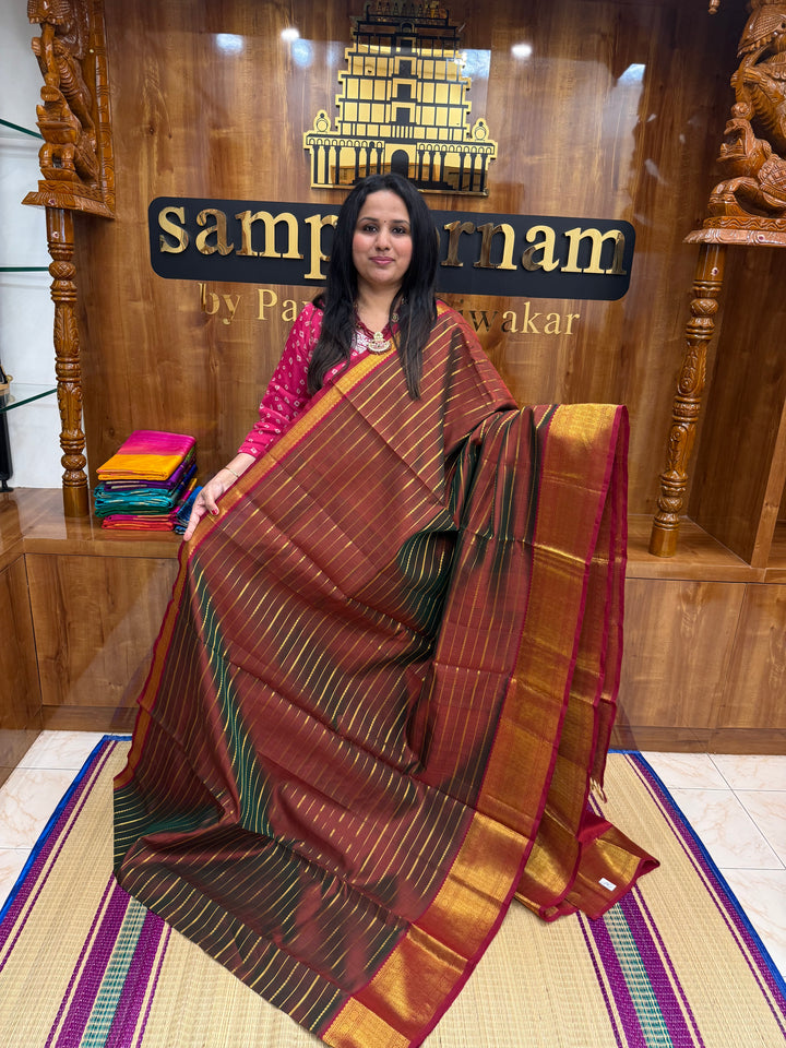 Double Shaded Manthulir  , Traditional borders with Veldhari  lines in the body and rich Pallu Silk Cotton Saree