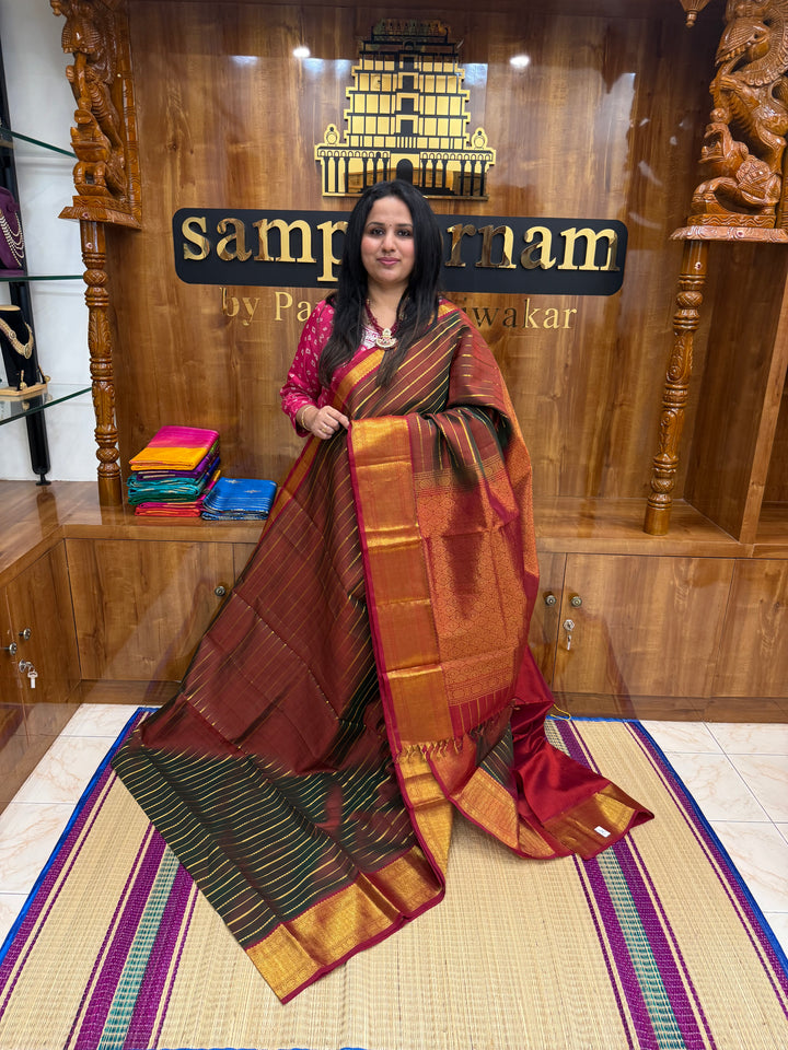 Double Shaded Manthulir  , Traditional borders with Veldhari  lines in the body and rich Pallu Silk Cotton Saree