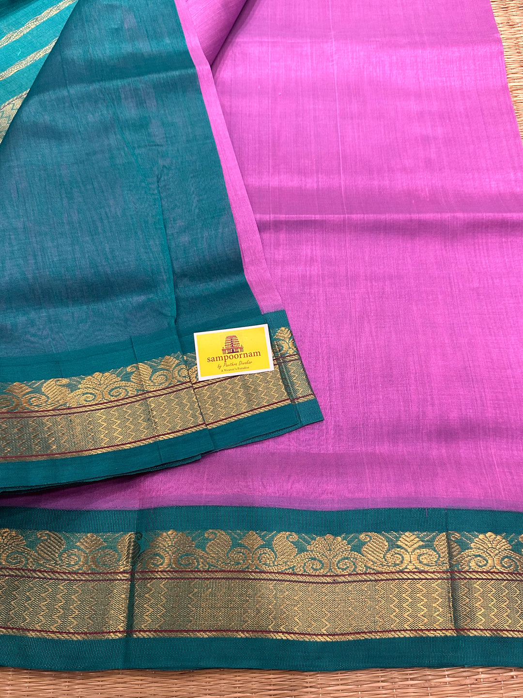 Lavender With Blue Rich Pallu Korvai Silk Cotton Saree