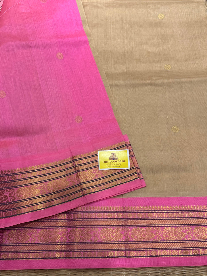 Cream with Baby Pink Body Butta Rich Pallu Korvai Silk Cotton Saree