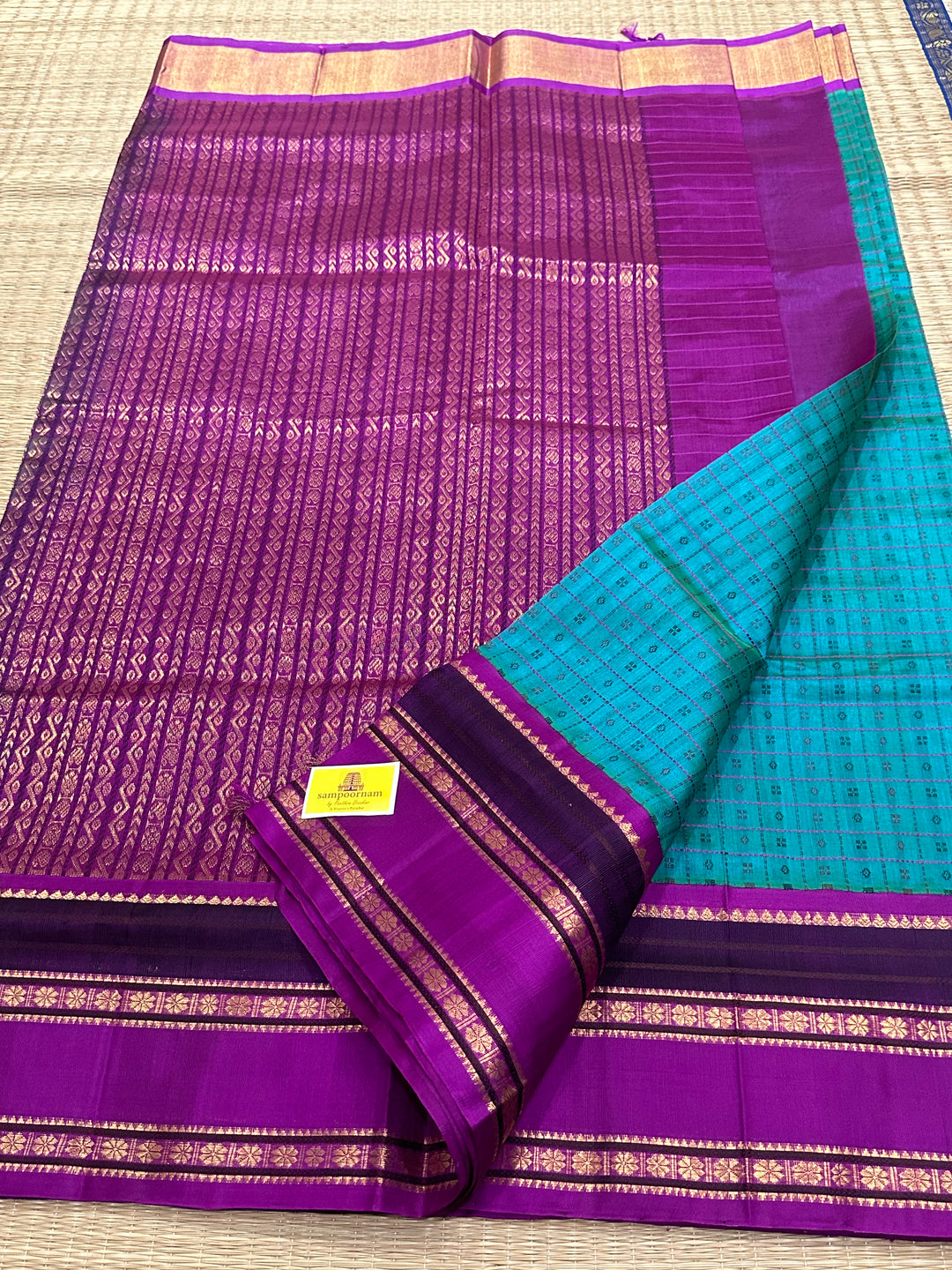 Ramar Blue with Purple Body Lakshadeepam Rich Pallu Korvai Silk Cotton Saree