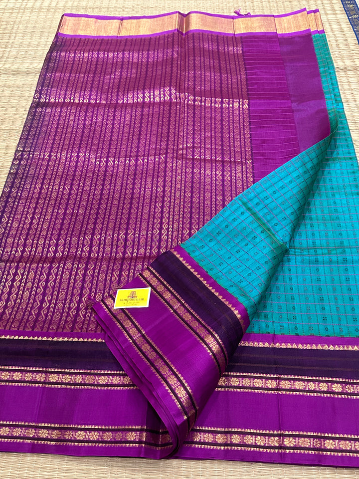 Ramar Blue with Purple Body Lakshadeepam Rich Pallu Korvai Silk Cotton Saree