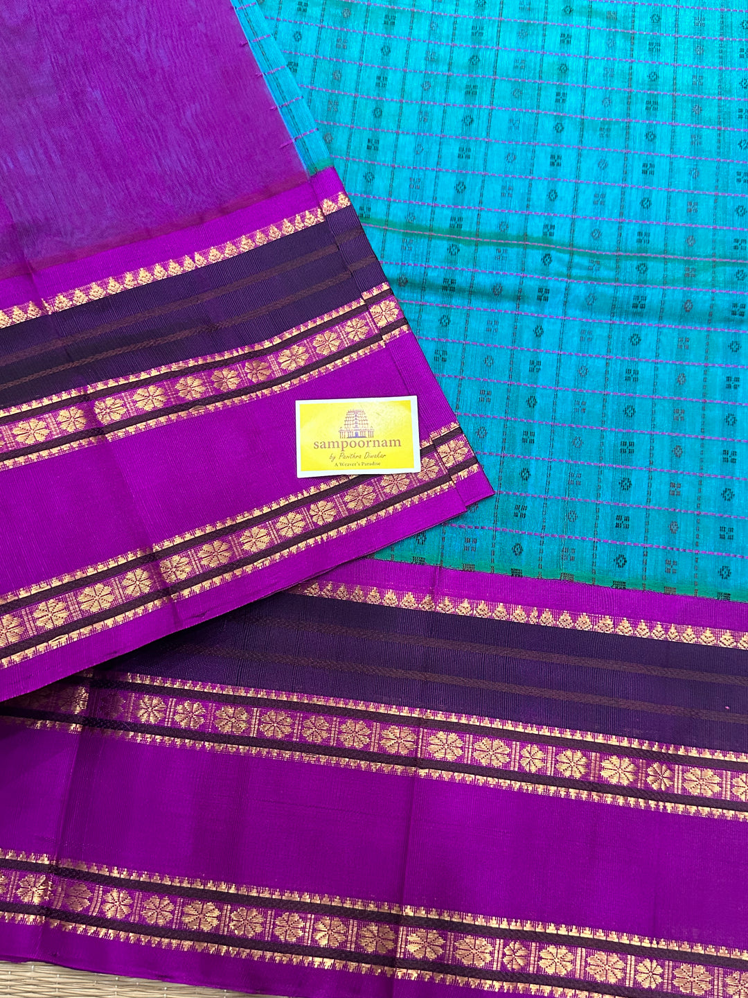 Ramar Blue with Purple Body Lakshadeepam Rich Pallu Korvai Silk Cotton Saree