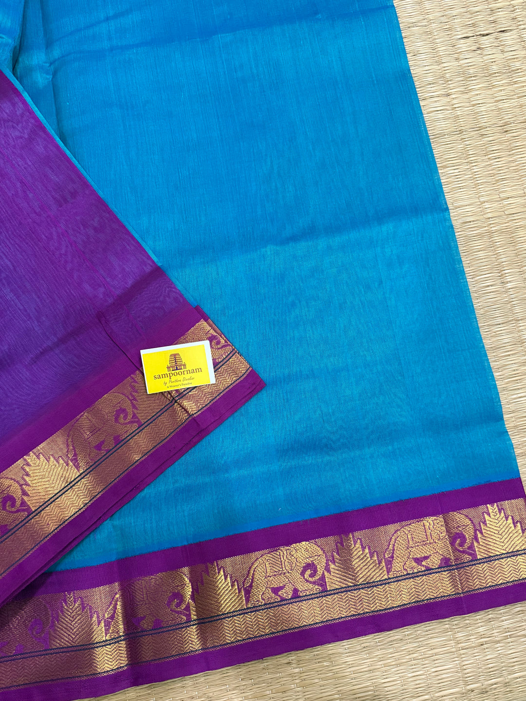 Ramar Blue with Purple Traditional Borders and Rich Pallu Korvai Silk Cotton Saree