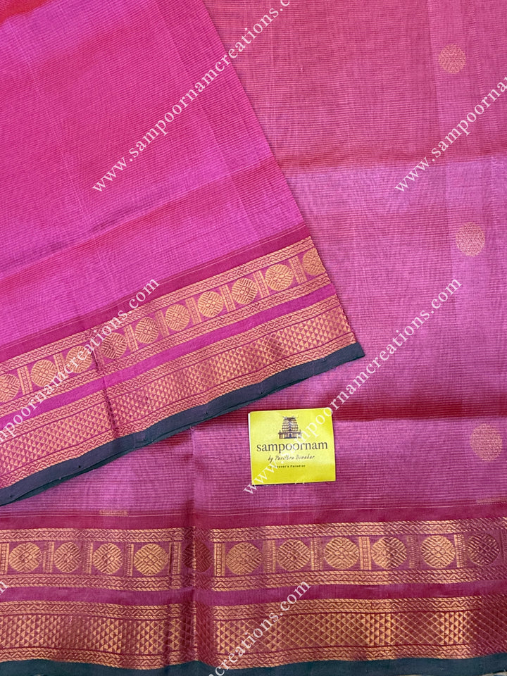 Baby Pink , Green Selvedge , Vairaoosi Zari lines and Rich Zari Butta in the body , traditional borders and rich Pallu Silk Cotton Sarees