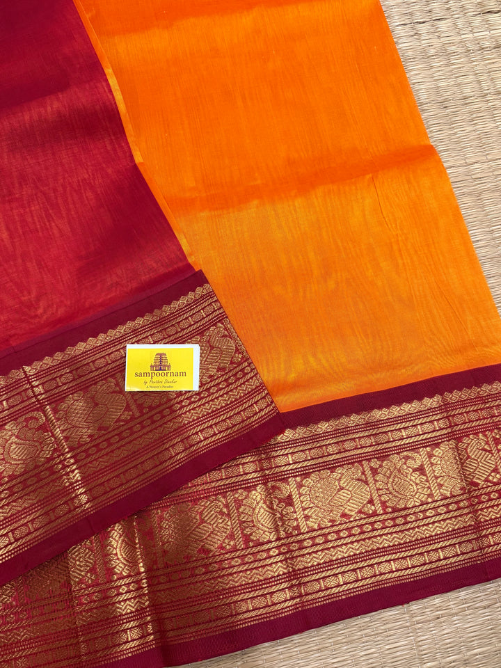 Mambazha Manjal with Red Rich Kanchi Big Border with Traditional Grand Pallu Korvai Silk Cotton Saree