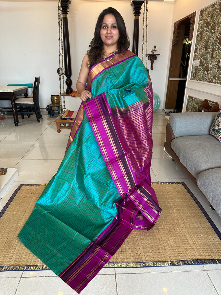 Ramar Blue with Purple Body Lakshadeepam Rich Pallu Korvai Silk Cotton Saree