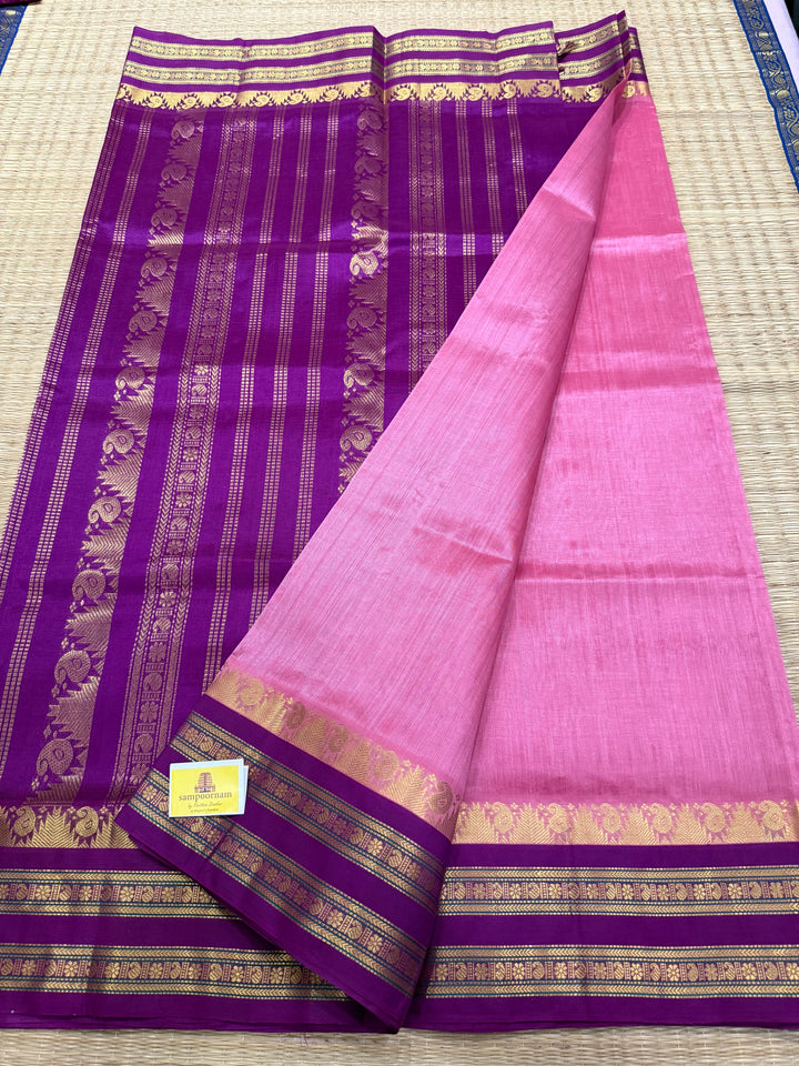 Dark Onion Pink with Magenta , rettapet traditional border and  , rettapet traditional border rich Pallu Korvai Silk Cotton Saree