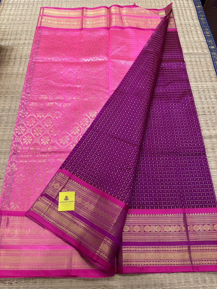 Purple with Baby Pink Zari Lakshadeepam Silk Cotton Saree