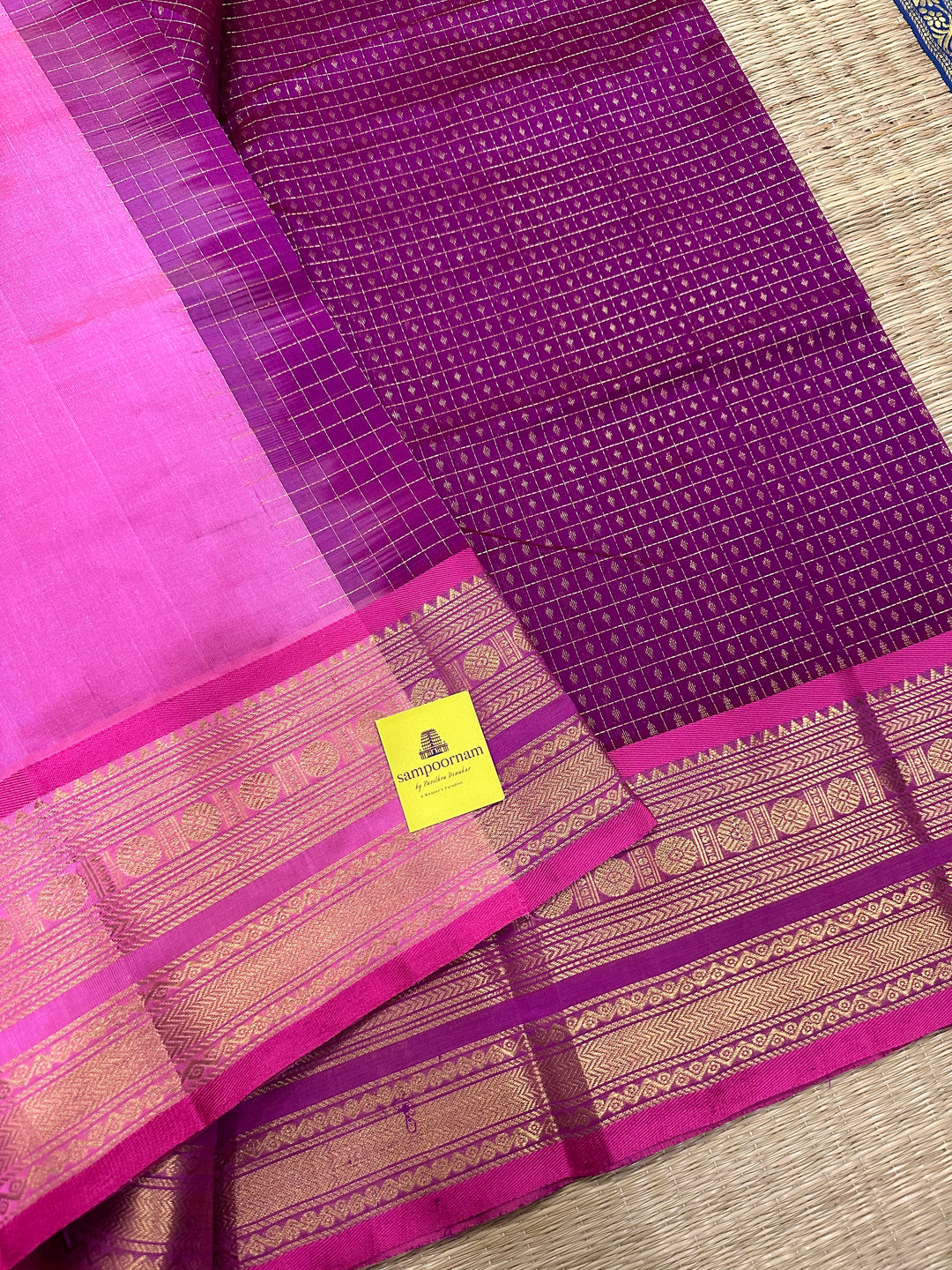 Purple with Baby Pink Zari Lakshadeepam Silk Cotton Saree