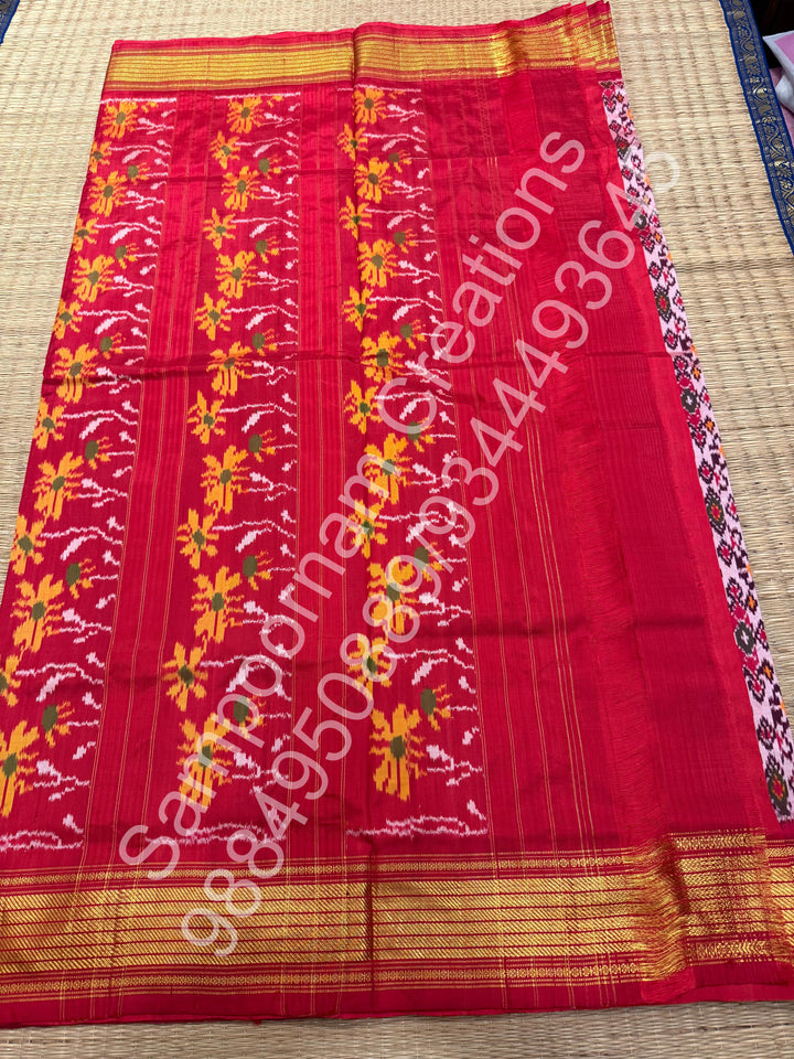 A Classic Pastel Pink saree with rich traditional border and Pochampally designs all over body and Grand Pallu , Pochampally Pure Silk Saree