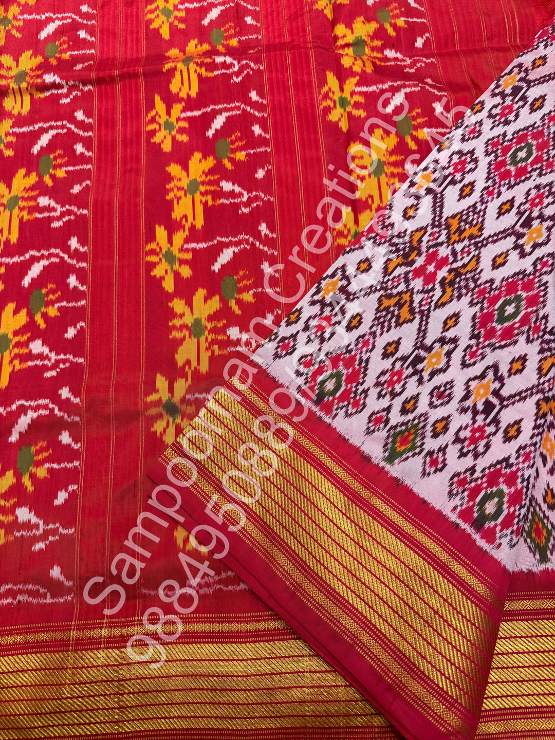 A Classic Pastel Pink saree with rich traditional border and Pochampally designs all over body and Grand Pallu , Pochampally Pure Silk Saree