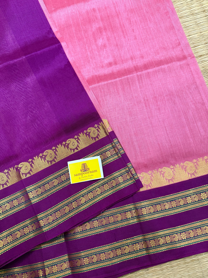 Dark Onion Pink with Magenta , rettapet traditional border and  , rettapet traditional border rich Pallu Korvai Silk Cotton Saree
