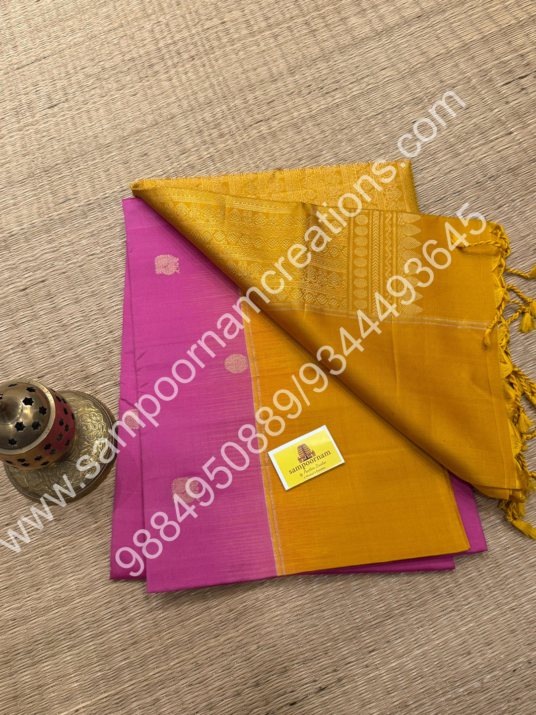 Dark Onion Pink with Manjal, Rich Annam and Chakram butta in the body, Simple Border and Grand Pallu , Pure Soft Silk Saree