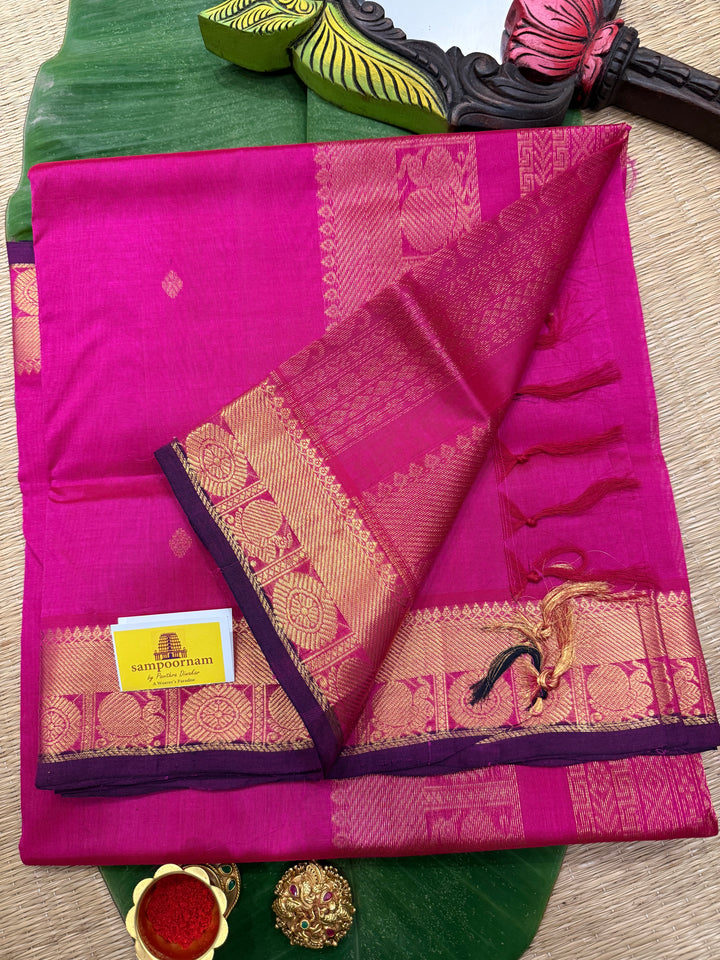 Pink with Rich Butta in the Body Traditional Borders and Rich Pallu Pure Silk Cotton Saree