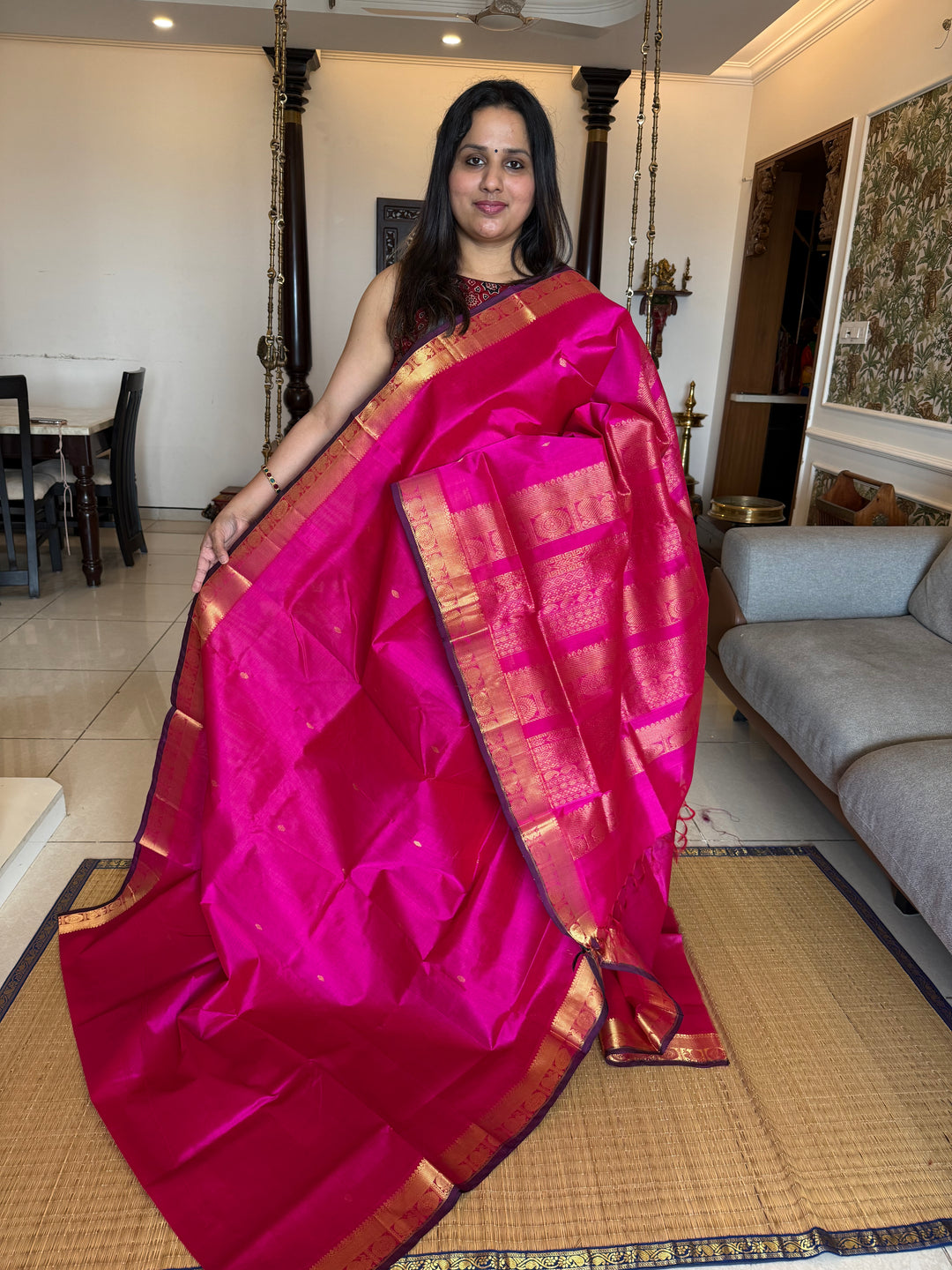 Pink with Rich Butta in the Body Traditional Borders and Rich Pallu Pure Silk Cotton Saree