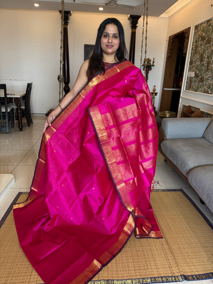 Pink with Rich Butta in the Body Traditional Borders and Rich Pallu Pure Silk Cotton Saree
