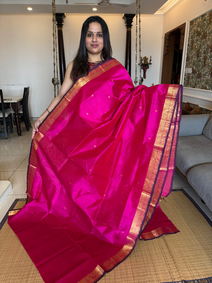 Pink with Rich Butta in the Body Traditional Borders and Rich Pallu Pure Silk Cotton Saree