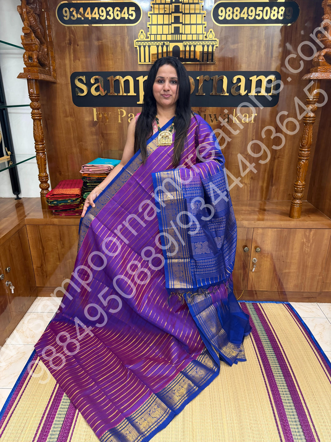 Double Shaded Vadamalli with Blue , Veldhari Zari Lines in the Body , Traditional Kanchi border , Rich Pallu , Pure Silk Cotton Saree