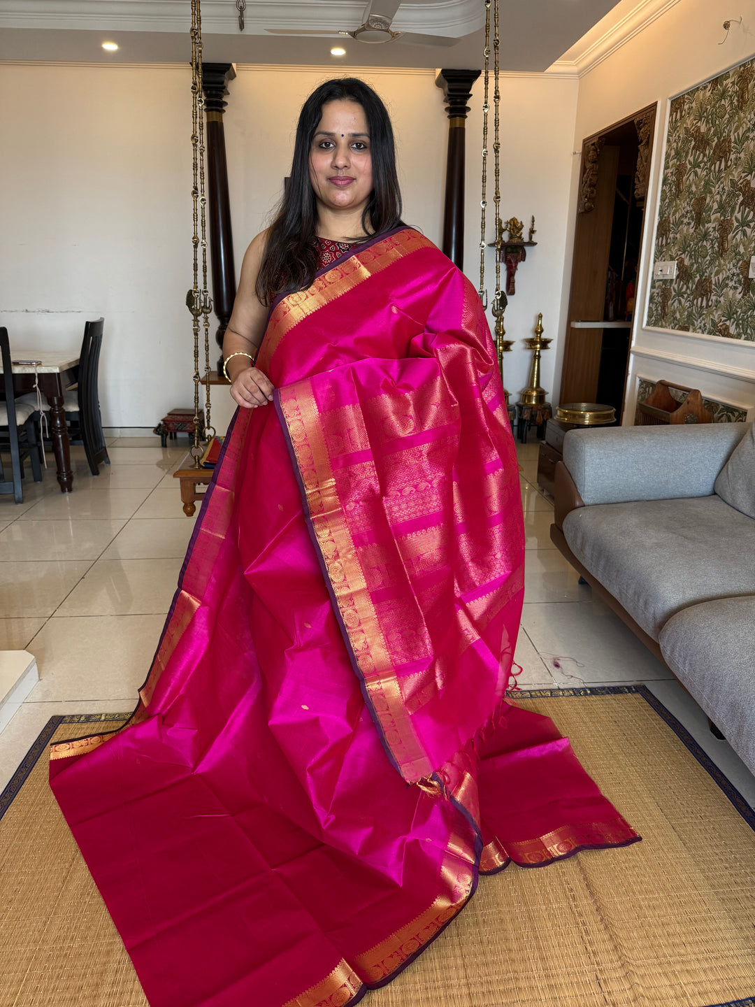 Pink with Rich Butta in the Body Traditional Borders and Rich Pallu Pure Silk Cotton Saree