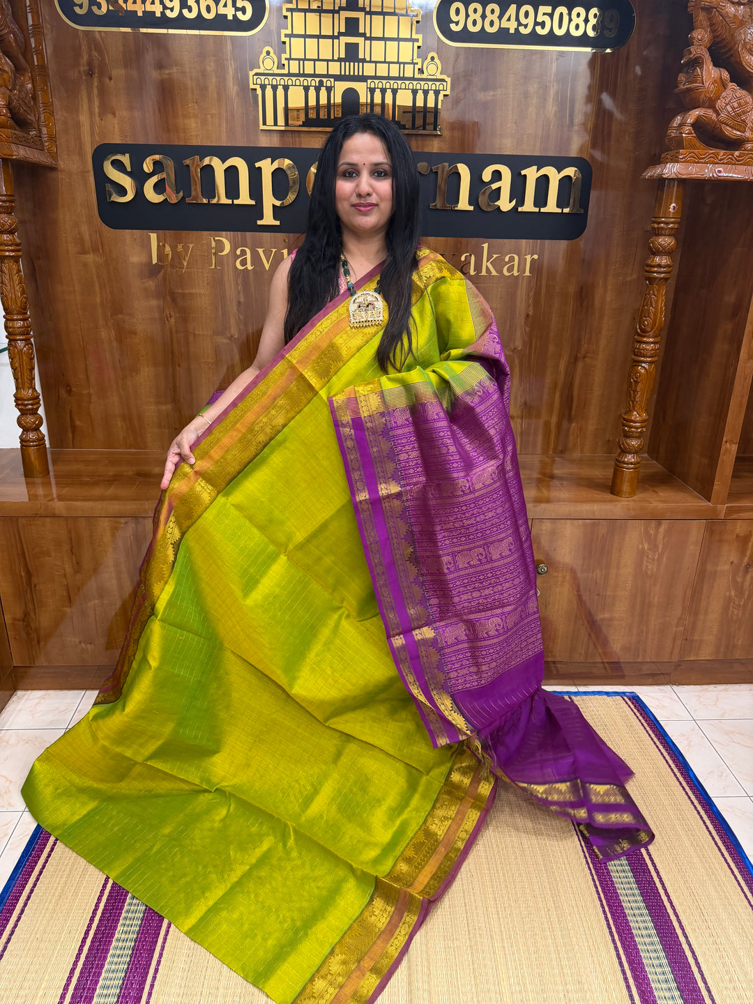 Light Green with Magenta , Rich  Zari Kattam in the body , Rettapet  borders and Rich Pallu Pure Silk Cotton Saree