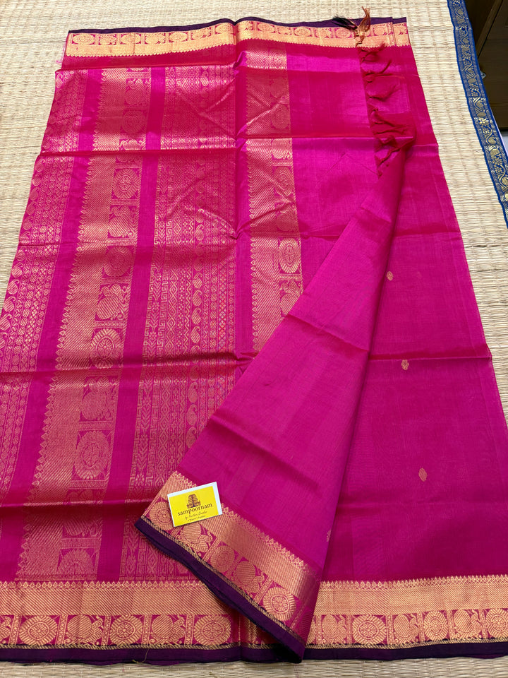Pink with Rich Butta in the Body Traditional Borders and Rich Pallu Pure Silk Cotton Saree