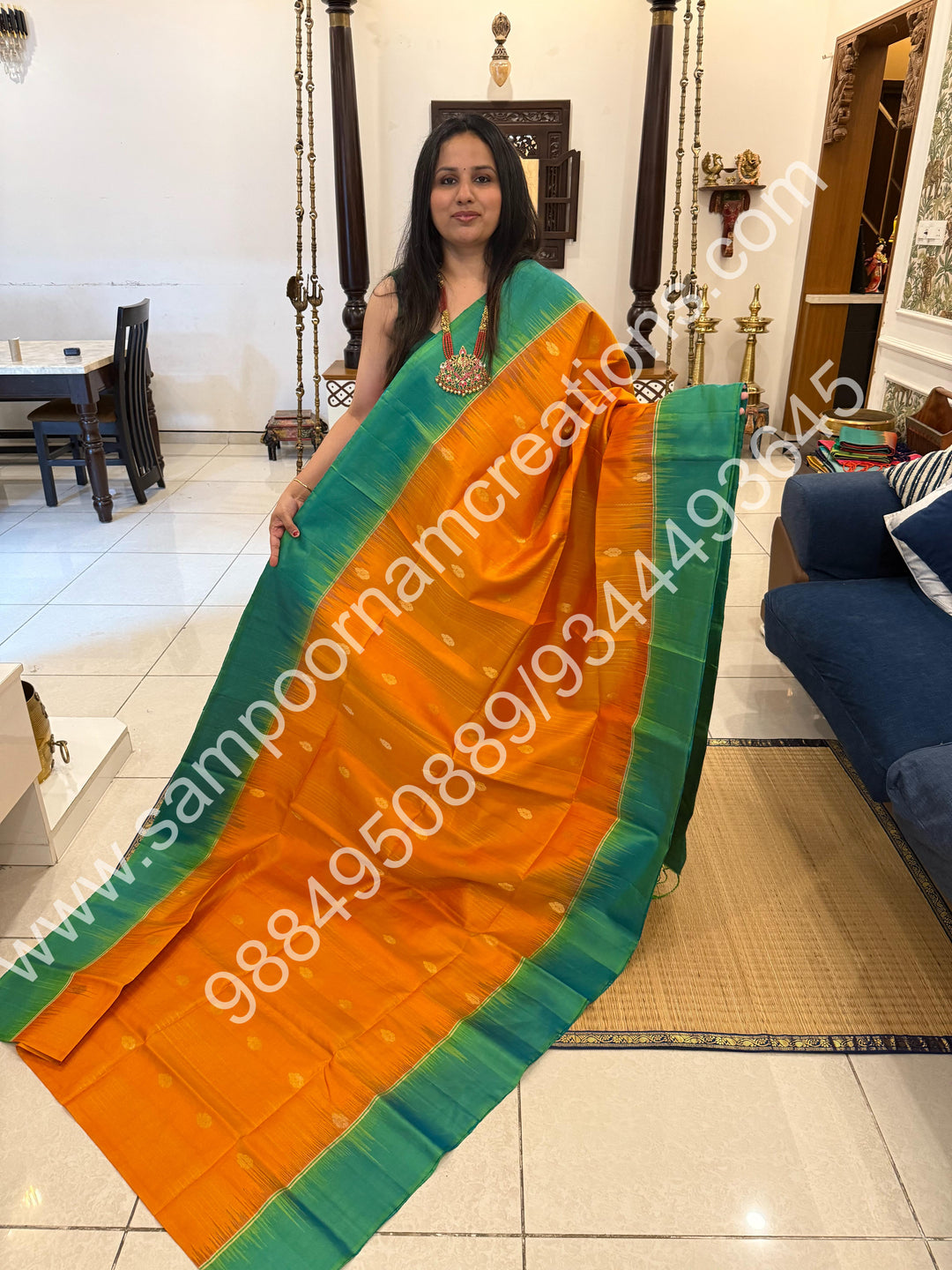 Yellow with Turquoise Blue, Rich Butta with Zari Vertical Lines in the Body and Simple Border and Grand Pallu , Pure Soft Silk Saree