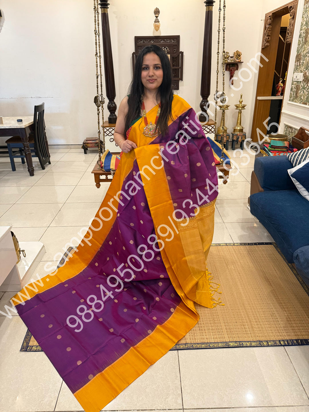 Vadamalli with Mustard, Rich Annam and Chakram Butta in the Body, Simple Border and Grand Pallu , Pure Soft Silk Saree