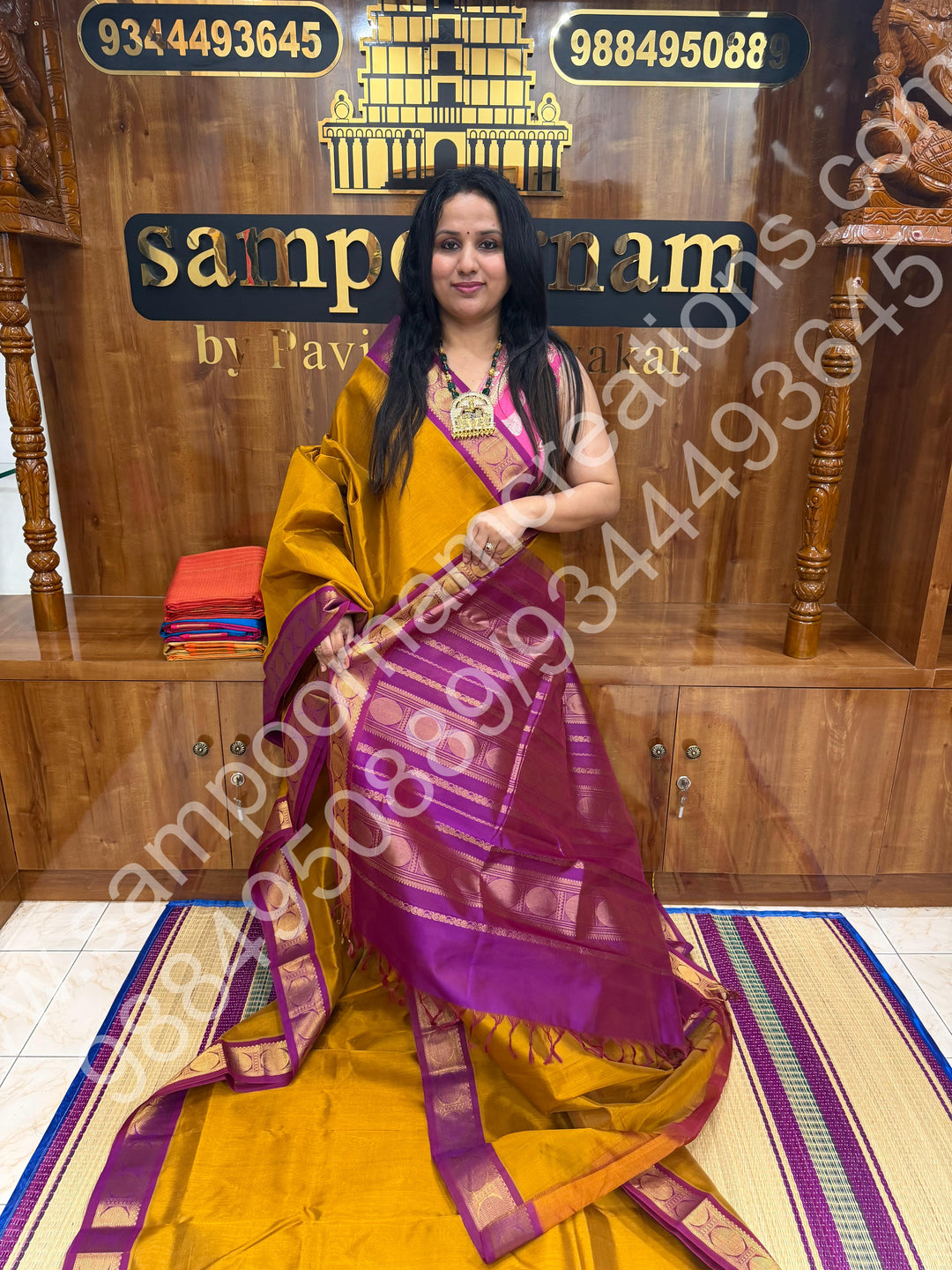 Dark Gold with Dark Magenta , Traditional border and Rich Pallu , 10 Yards  Pure Silk Cotton Saree