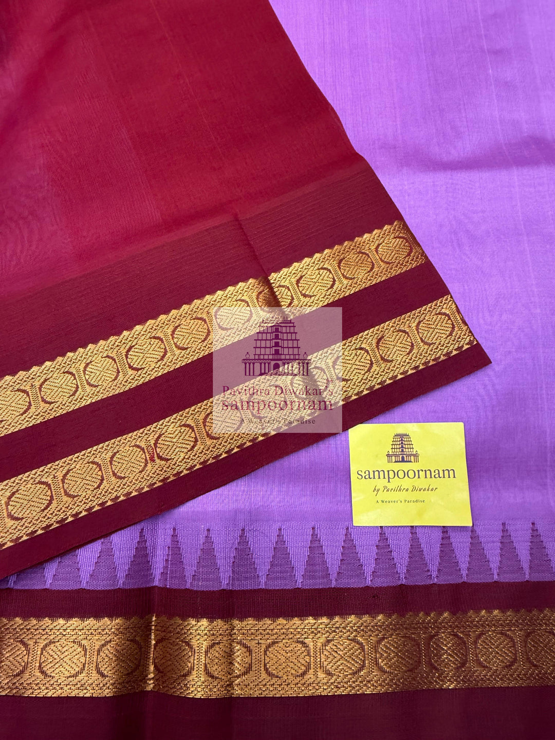 Lavender with Araku, Traditional Temple Rettapet Border and Grand Pallu Korvai Silk Cotton Saree