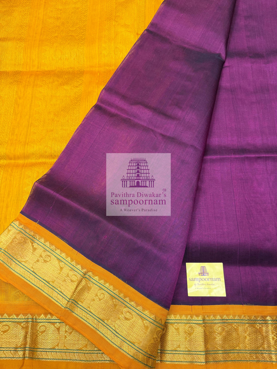 Dark Maroon with Mustard Traditional Borders and Rich Pallu Korvai Silk Cotton Saree