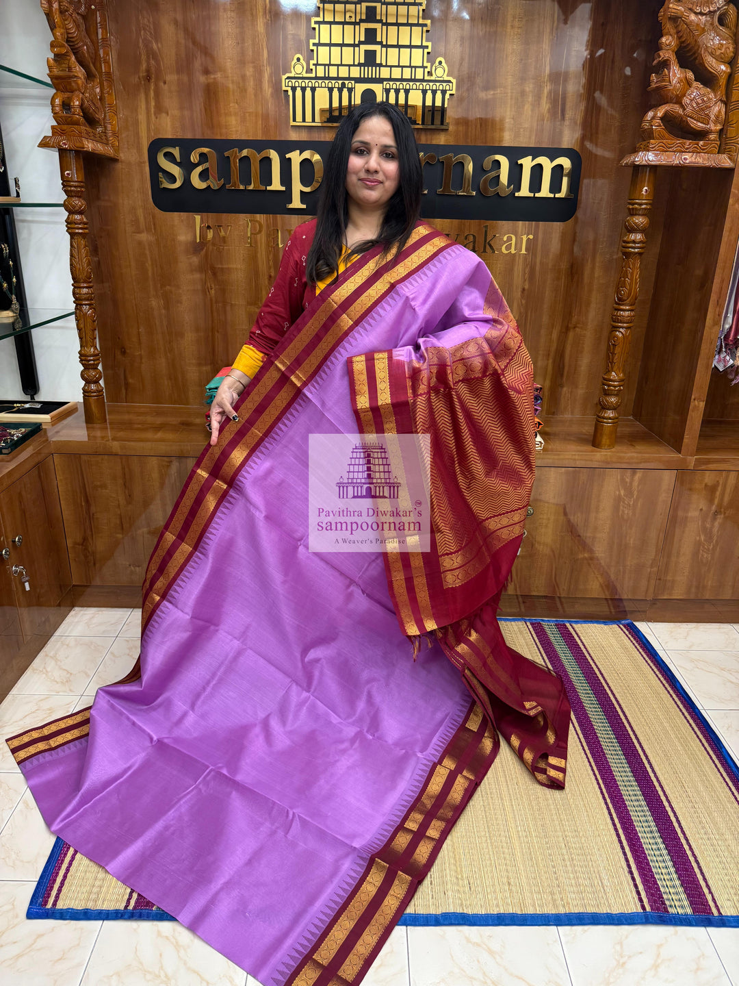 Lavender with Araku, Traditional Temple Rettapet Border and Grand Pallu Korvai Silk Cotton Saree