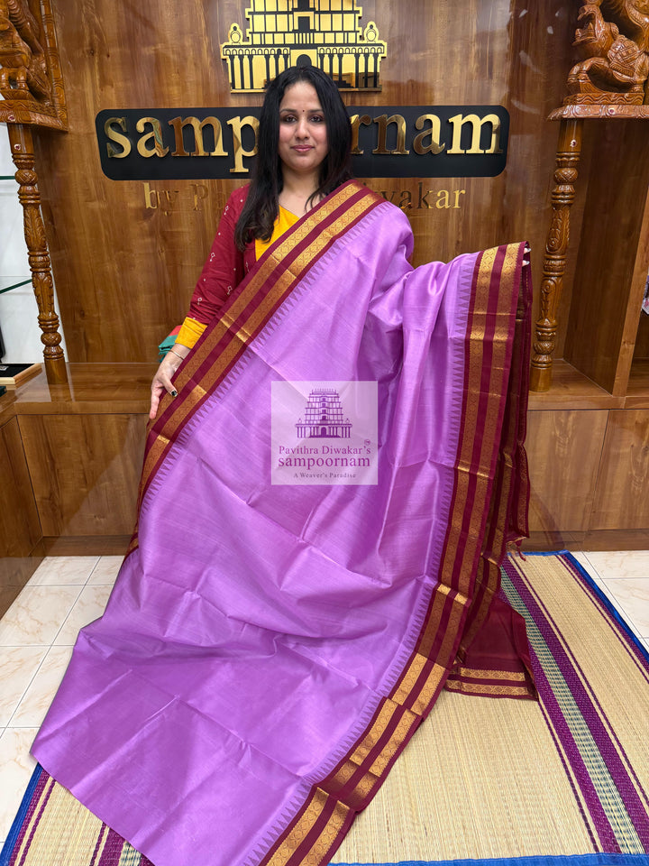 Lavender with Araku, Traditional Temple Rettapet Border and Grand Pallu Korvai Silk Cotton Saree