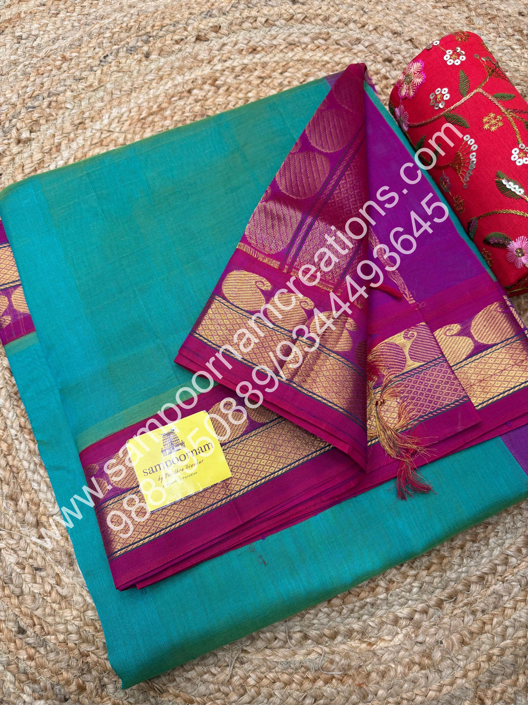 Ramar Green with Magenta  , Traditional borders and rich Pallu Korvai Silk Cotton Saree