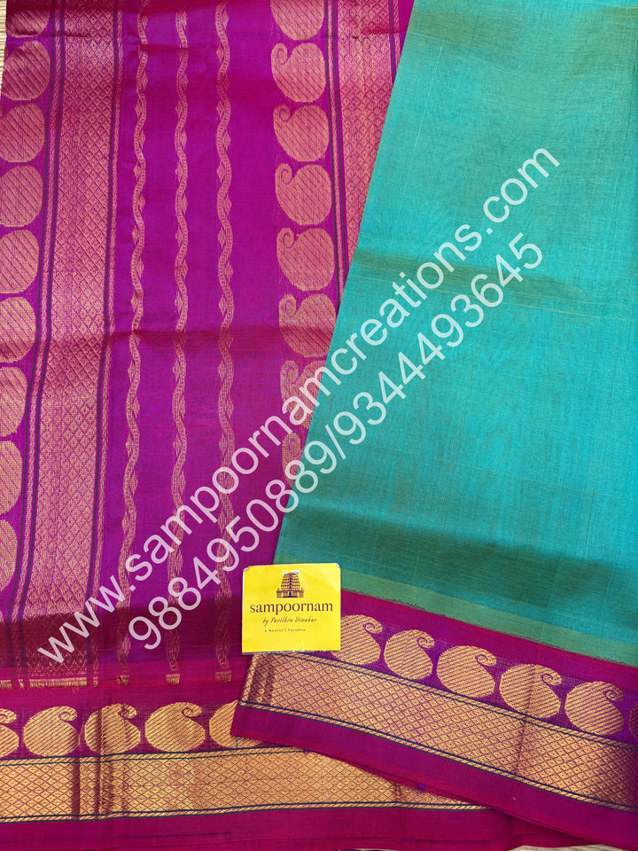 Ramar Green with Magenta  , Traditional borders and rich Pallu Korvai Silk Cotton Saree