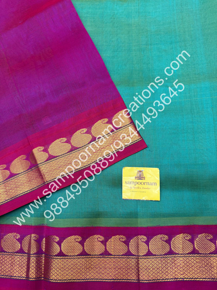 Ramar Green with Magenta  , Traditional borders and rich Pallu Korvai Silk Cotton Saree