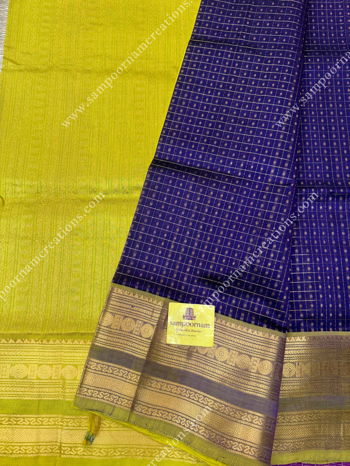 Indigo Violet with Lemon Yellow  , Zari Lakshadeepam Silk Cotton Sarees
