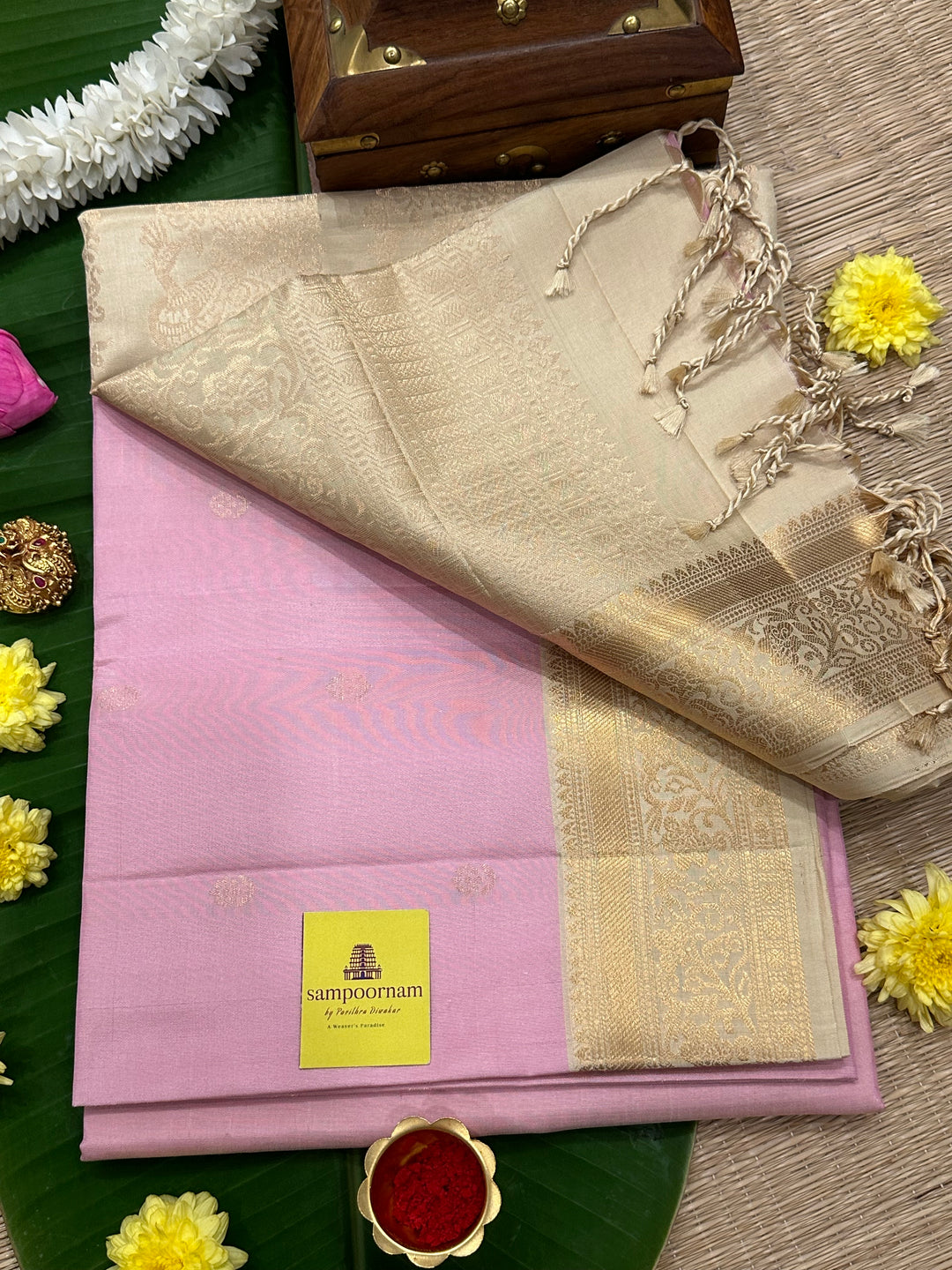 Baby Pink with Cream Rich Body Butta , Rich Zari Border and Pallu Pure Soft Silk Saree