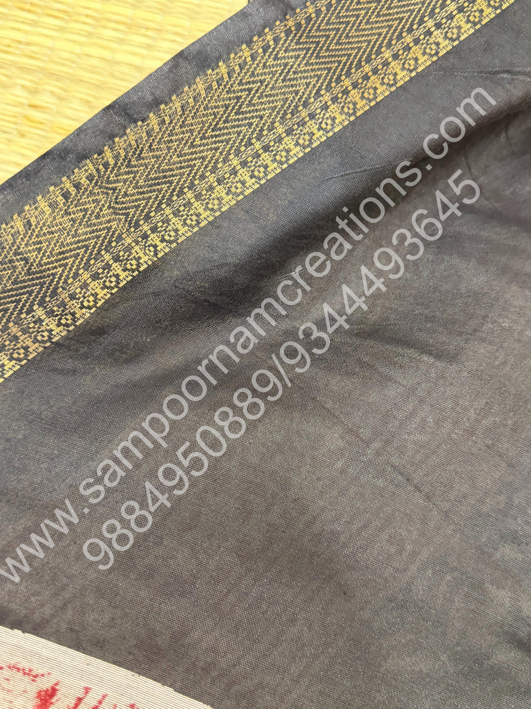 Black with Red , Floral Prints in the body , Printed Blouse and Tassels in the Pallu , Soft Cotton Saree