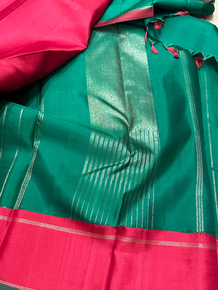 Mambazha Manjal with Ganga Jamuna Red and Green Border , Double Kanchi RIch Pallu Korvai Pure Kanjivaram Silk Saree