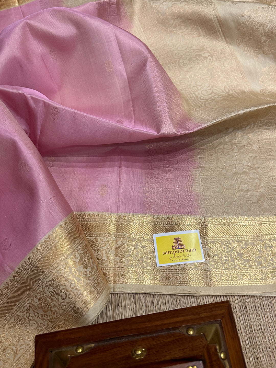 Baby Pink with Cream Rich Body Butta , Rich Zari Border and Pallu Pure Soft Silk Saree