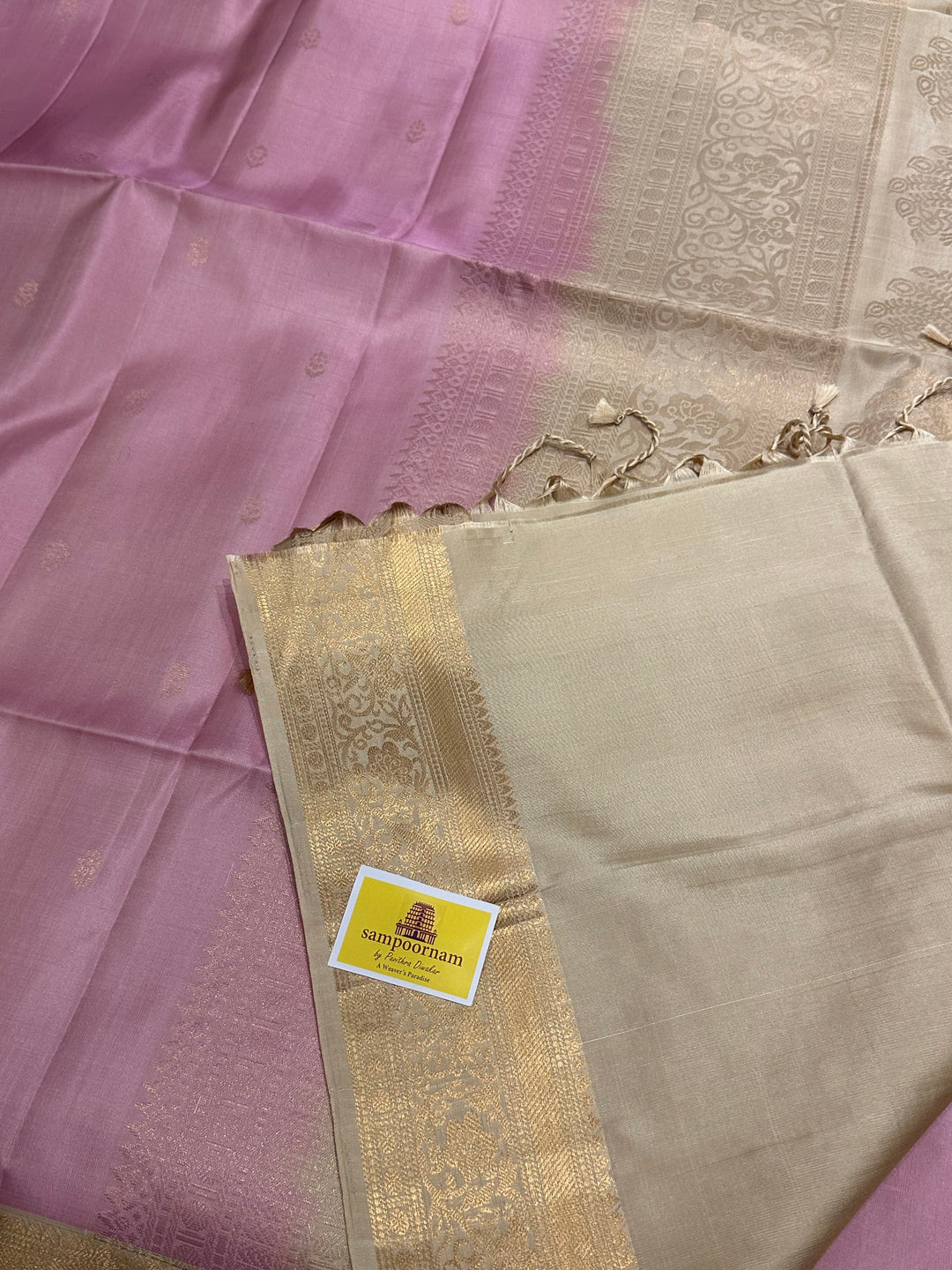 Baby Pink with Cream Rich Body Butta , Rich Zari Border and Pallu Pure Soft Silk Saree