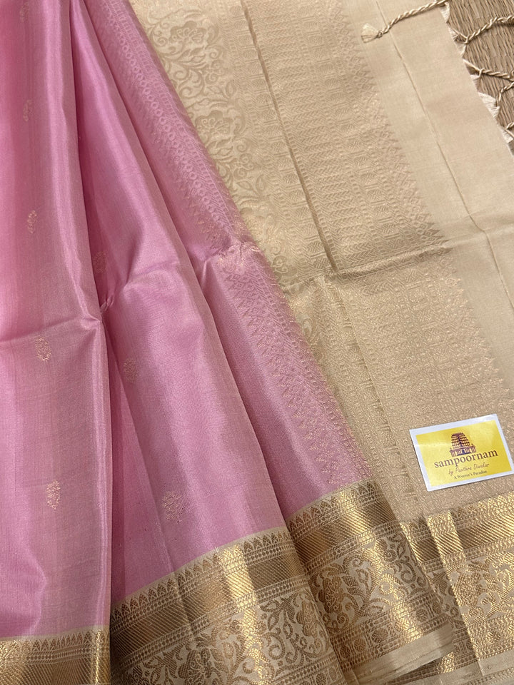 Baby Pink with Cream Rich Body Butta , Rich Zari Border and Pallu Pure Soft Silk Saree