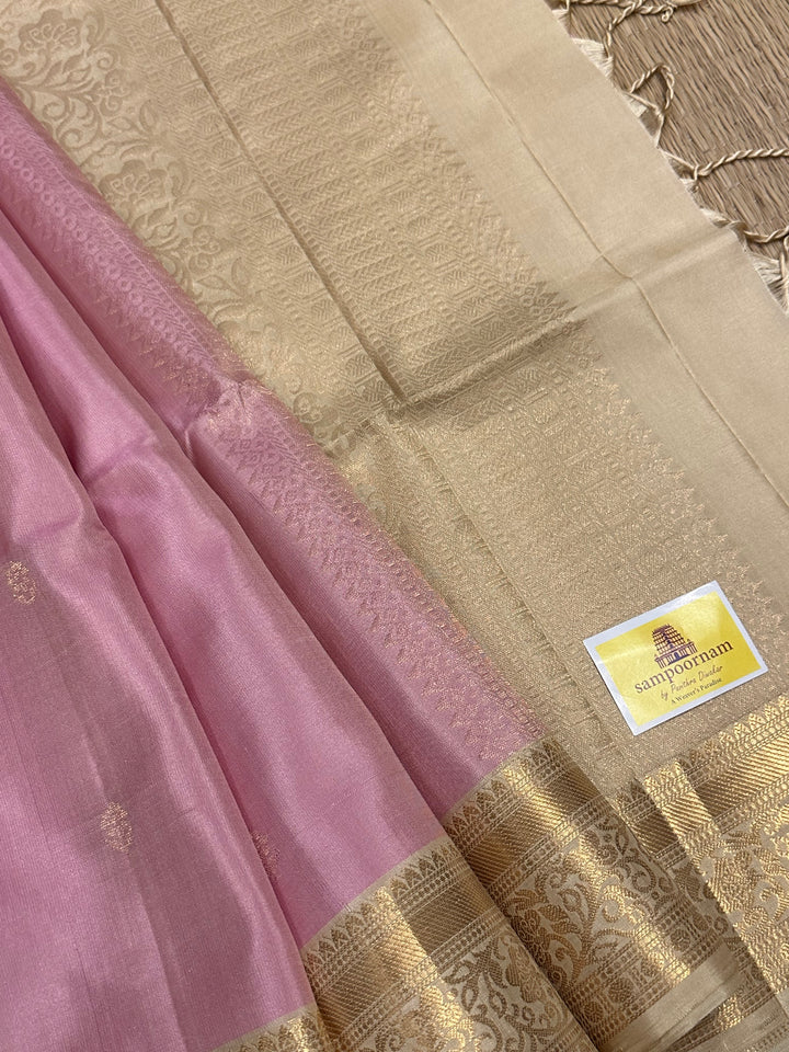 Baby Pink with Cream Rich Body Butta , Rich Zari Border and Pallu Pure Soft Silk Saree