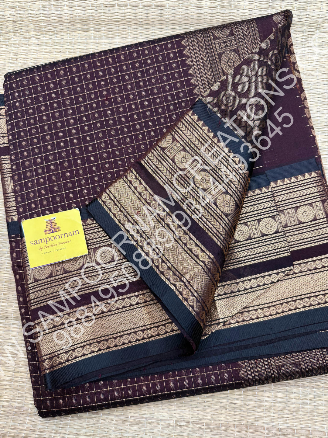 Coffee Brown, Rich Traditional Borders and Lakshadeepam Zari Buttas all over the Body and Grand Pallu, Pure Silk Cotton Saree