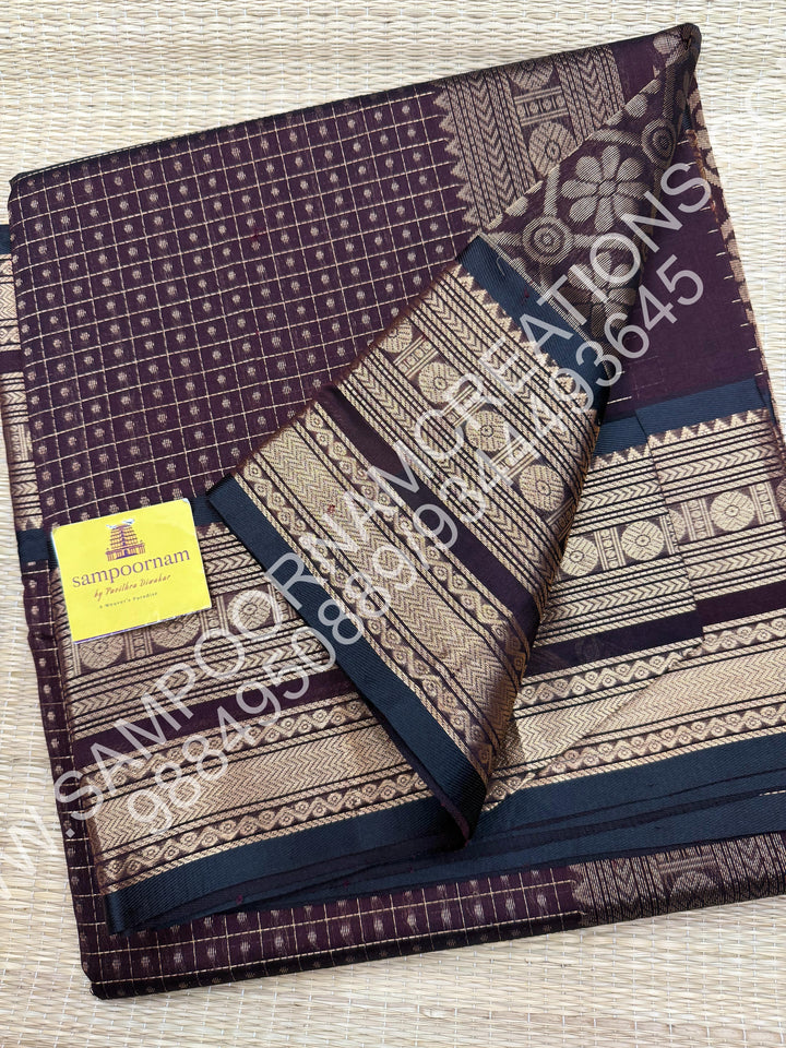 Coffee Brown, Rich Traditional Borders and Lakshadeepam Zari Buttas all over the Body and Grand Pallu, Pure Silk Cotton Saree